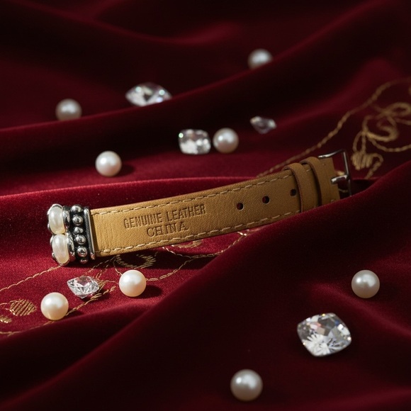 Honora Pearl & Red Leather Bracelet adjustable watch band - Picture 7 of 9